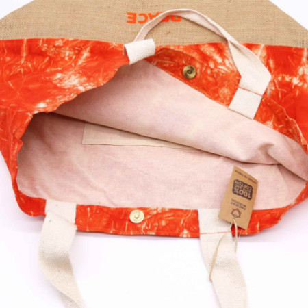 Sac entièrement naturel - Délavage orange - Main Namasté - Paix