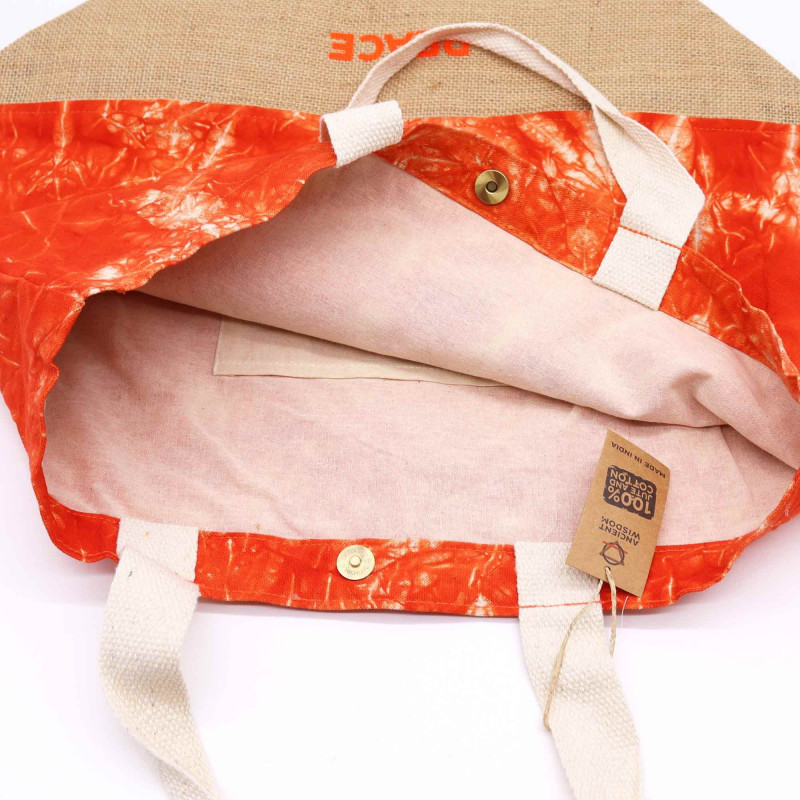 Sac entièrement naturel - Délavage orange - Main Namasté - Paix