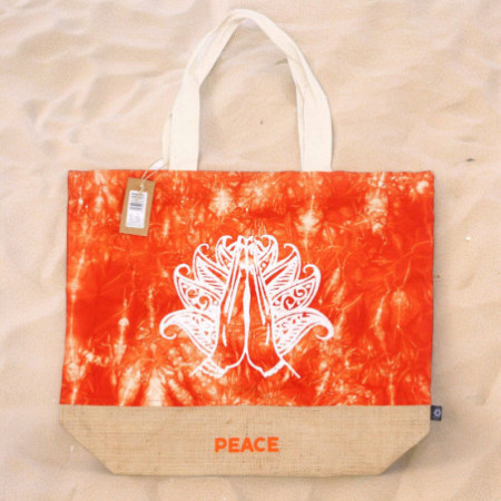 Sac entièrement naturel - Délavage orange - Main Namasté - Paix