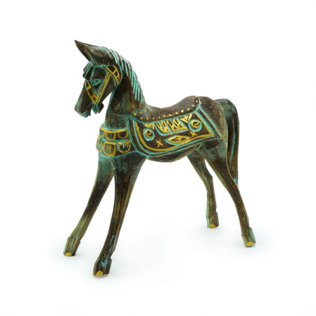 Cheval moyen or et turquoise 25 cm
