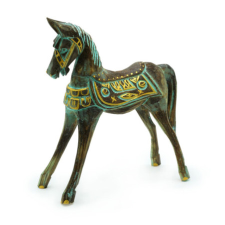 Grand cheval doré et turquoise 32 cm