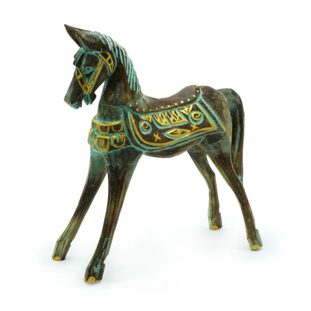 Grand cheval doré et turquoise 32 cm