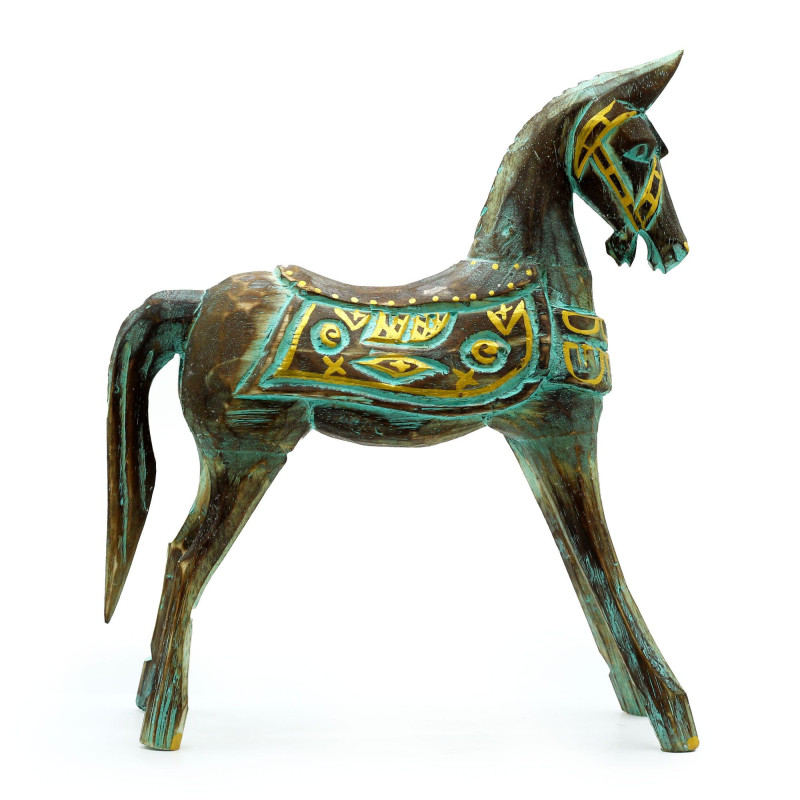 Grand cheval doré et turquoise 32 cm