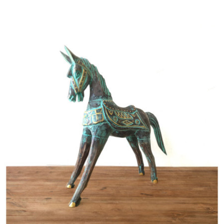 Grand cheval doré et turquoise 32 cm