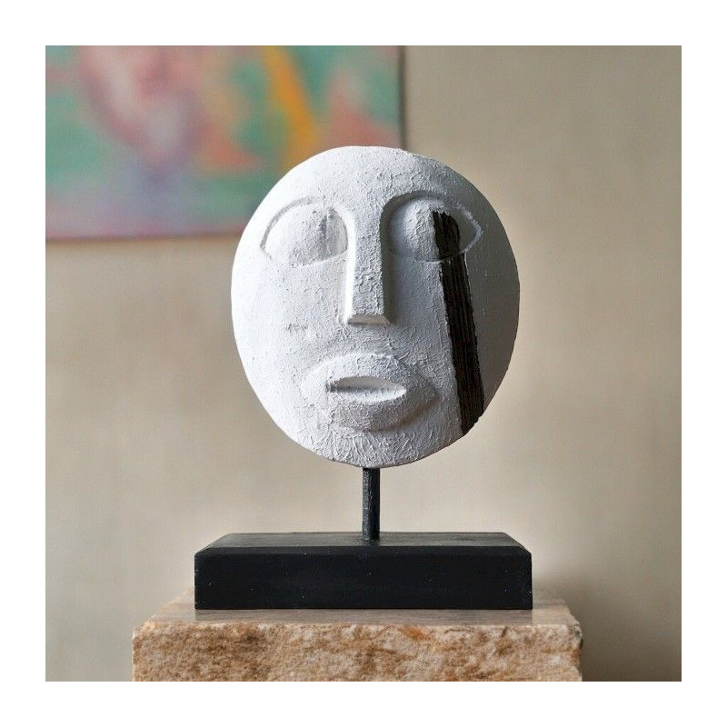 Masque décoratif tribal Timor - Blanc 27 x 20 cm