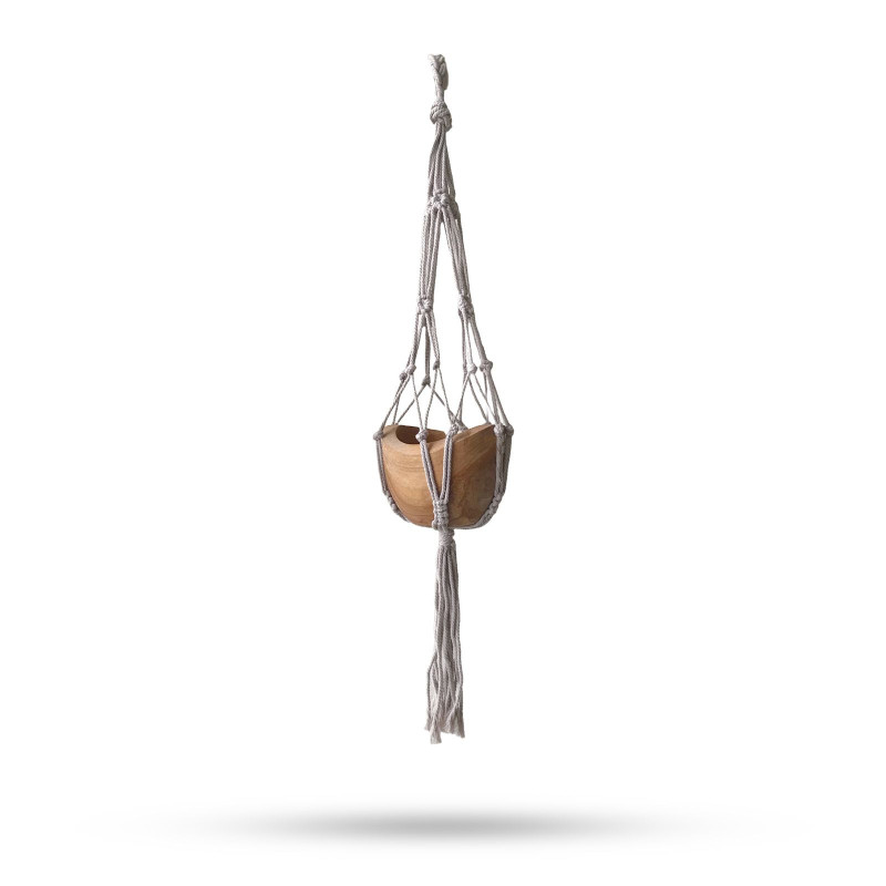 Petit cache-pot en macramé - Beige - 75 cm