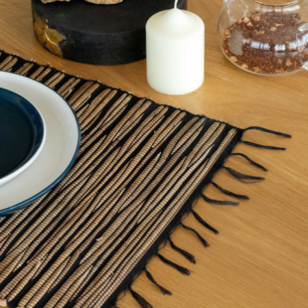 Set de table en jacinthe d'eau naturelle - Tigre noir à franges