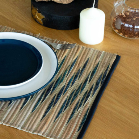 Set de table naturel en jacinthe d'eau - Vagues bleues
