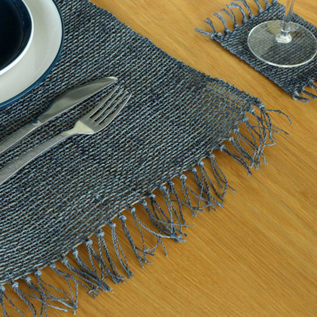 Set de table naturel à franges en jonc de mer - Anthracite