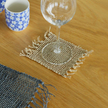 Lot de 4 sous-verres naturels à franges en jonc de mer - Naturel