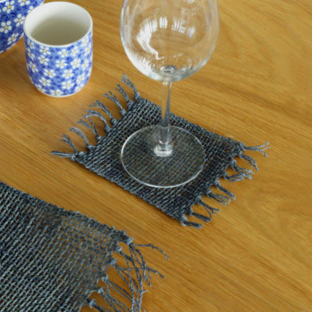 Lot de 4 sous-verres naturels à franges en jonc de mer - Anthracite