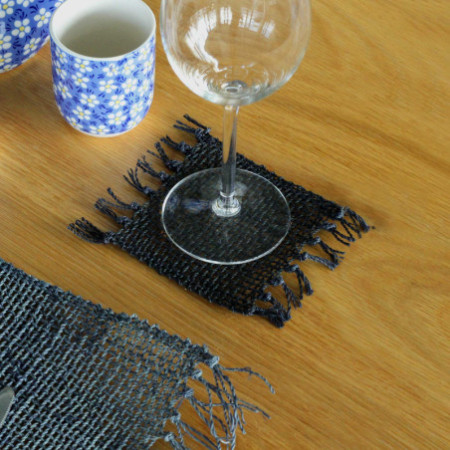 Lot de 4 sous-verres naturels à franges en jonc de mer - Noir
