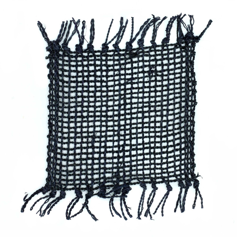 Lot de 4 sous-verres naturels à franges en jonc de mer - Noir