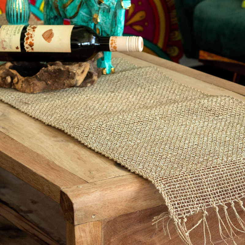 Chemin de table naturel à franges en jonc de mer - 150 cm