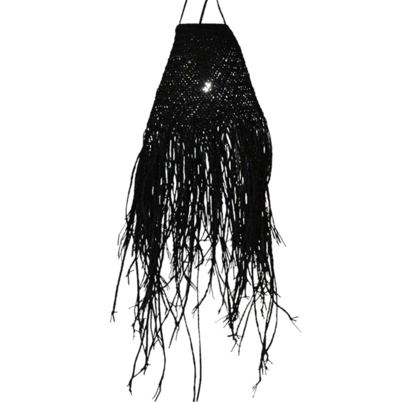 Abat-jour suspendu en doum tressé noir - 20x15cm