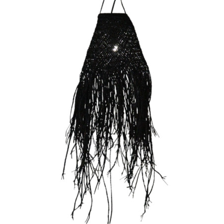 Abat-jour suspendu en doum tressé noir - 20x15cm