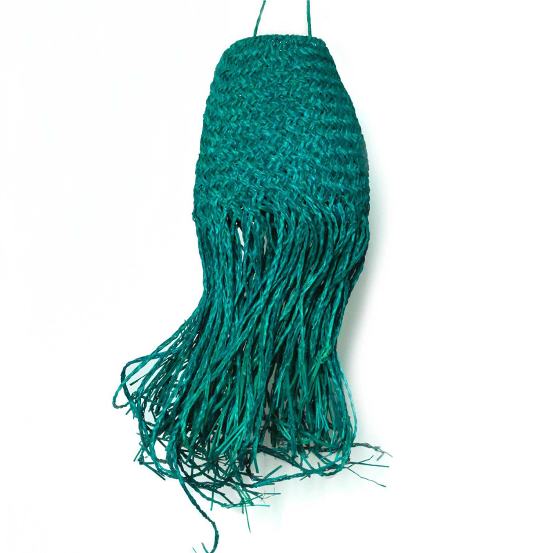 Abat-jour suspendu en doum tressé bleu sarcelle - 20 x 15 cm