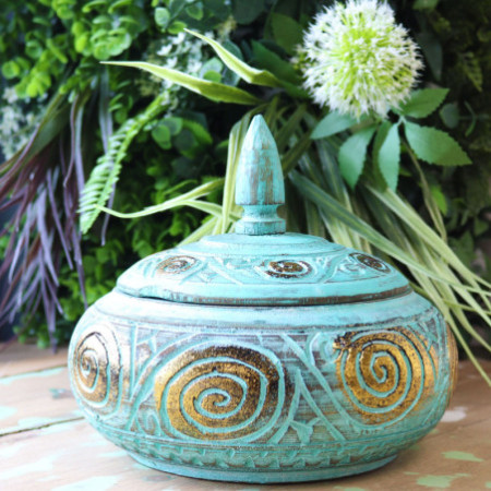 Pot de bonbons turquoise trapu -