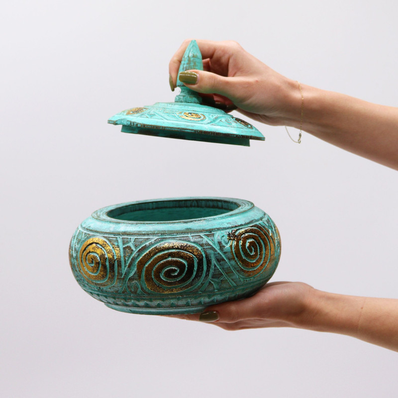 Pot de bonbons turquoise trapu -