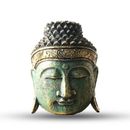Tête de Bouddha décorative pour la maison - 25 cm - Finition verte brillante