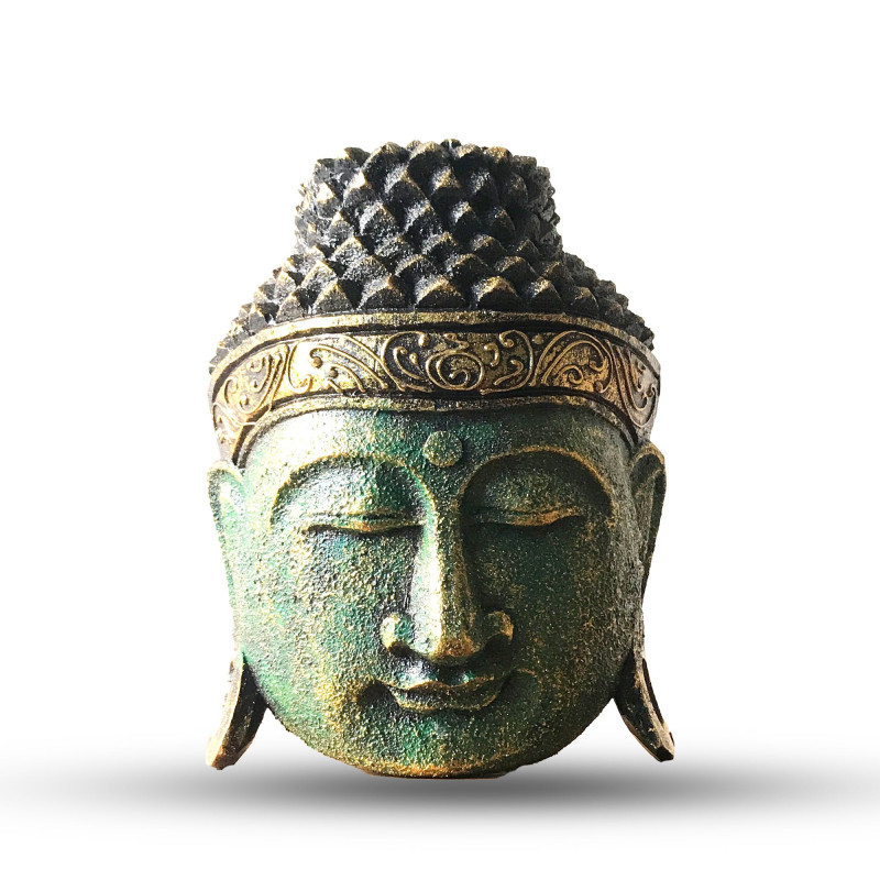 Tête de Bouddha décorative pour la maison - 25 cm - Finition verte brillante