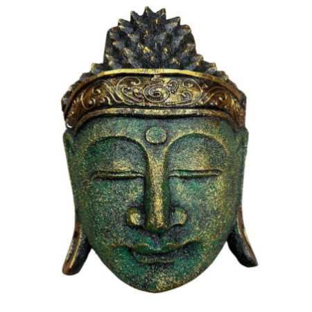 Tête de Bouddha décorative pour la maison - 25 cm - Finition verte brillante
