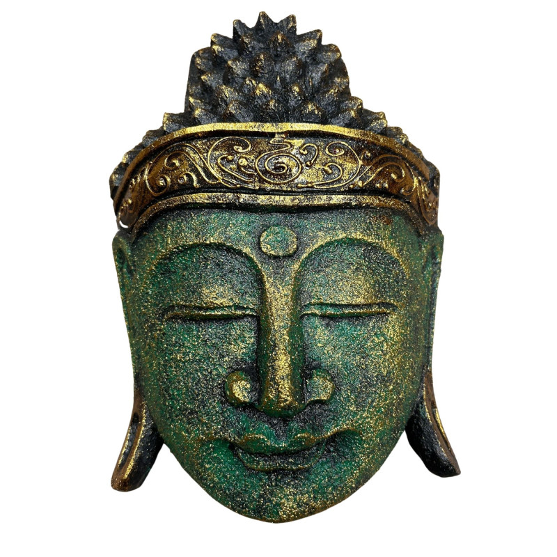 Tête de Bouddha décorative pour la maison - 25 cm - Finition verte brillante