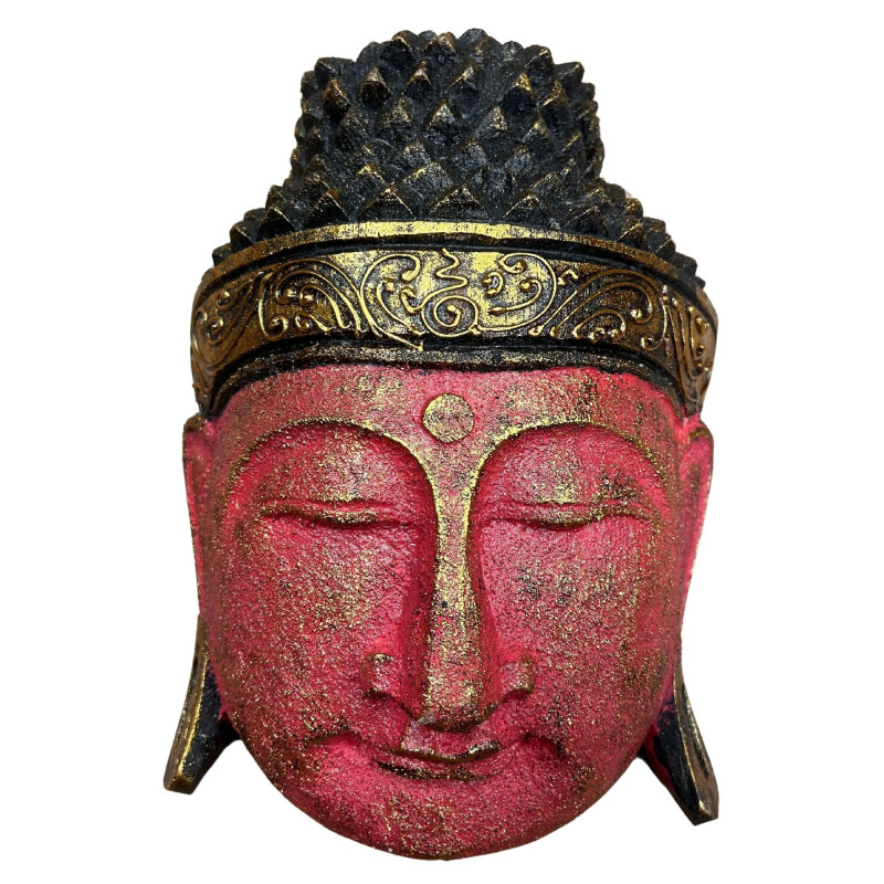 Décoration d'intérieur Tête de Bouddha - 25 cm - Finition rouge brillant