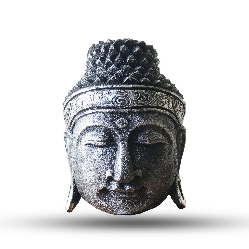 Décoration d'intérieur Tête de Bouddha - 25 cm - Finition argentée brillante