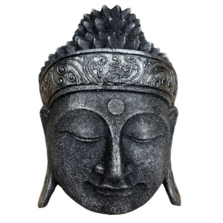 Décoration d'intérieur Tête de Bouddha - 25 cm - Finition argentée brillante