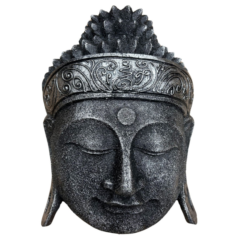 Décoration d'intérieur Tête de Bouddha - 25 cm - Finition argentée brillante