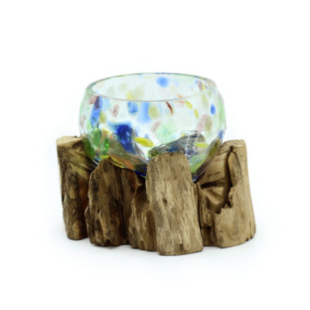 Verre coloré fondu sur bois - Petit bol