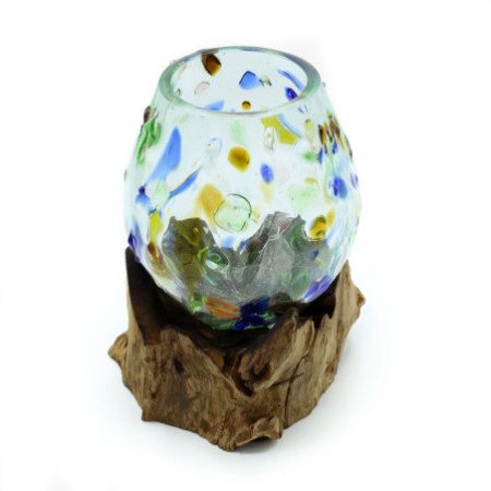 Verre coloré fondu sur bois - Bol moyen