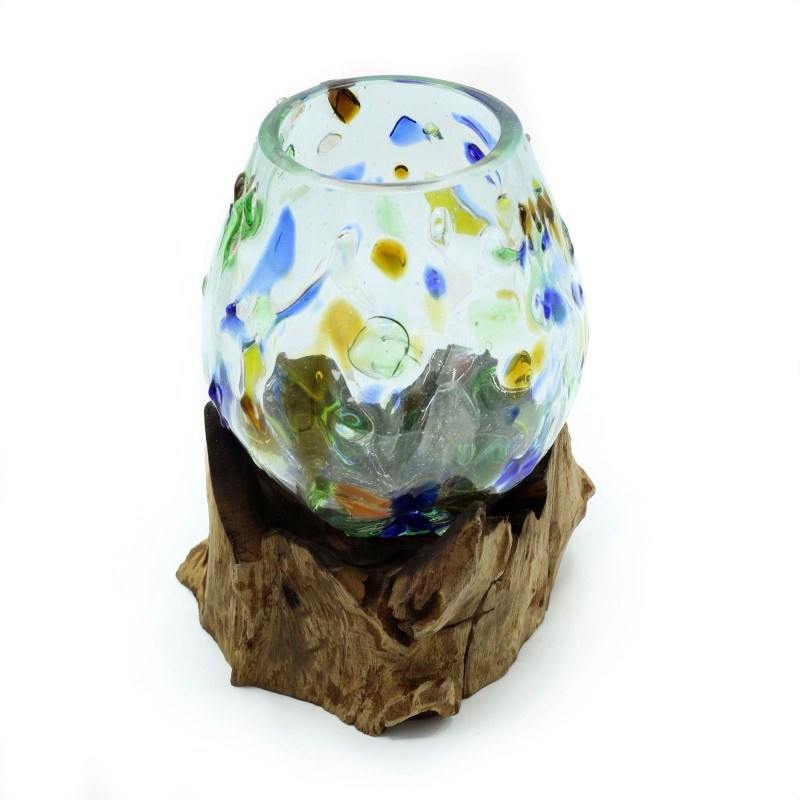 Verre coloré fondu sur bois - Bol moyen