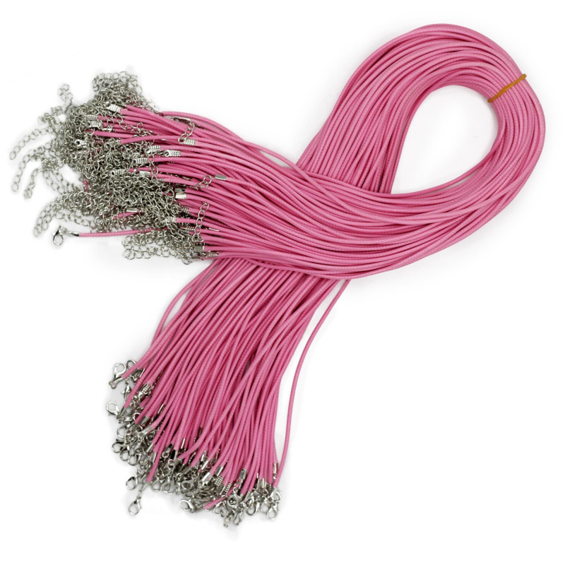 Lot de 102 cordons cirés pour pendentifs - 2 mm x 55 cm - Assortis - Rose