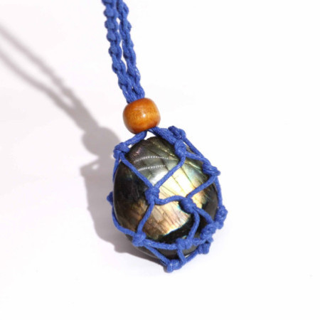 Collier avec cordon en cristal et pierres précieuses, 45 cm/18 pouces - Bleu marine