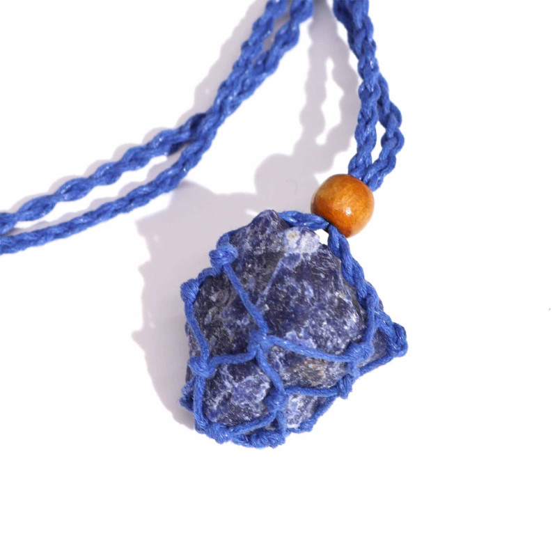 Collier avec cordon en cristal et pierres précieuses, 45 cm/18 pouces - Bleu marine