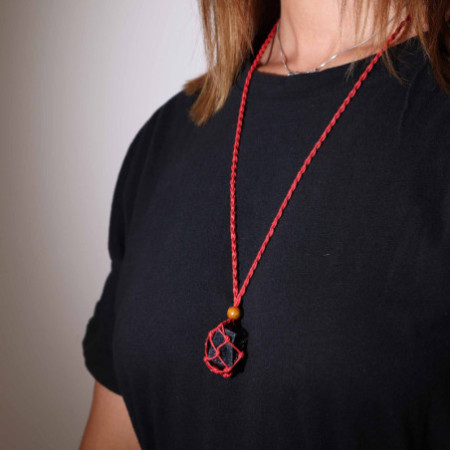 Collier avec cordon en cristal et pierres précieuses, 45 cm/18 pouces - Rouge