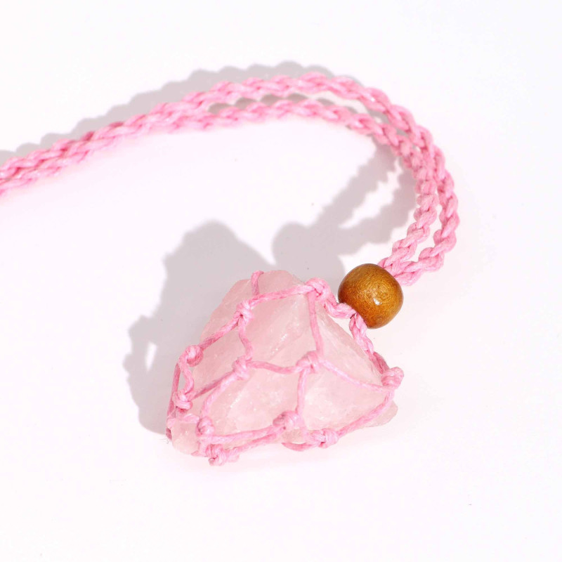 Collier avec cordon en cristal et pierres précieuses, 45 cm/18 pouces - Rose
