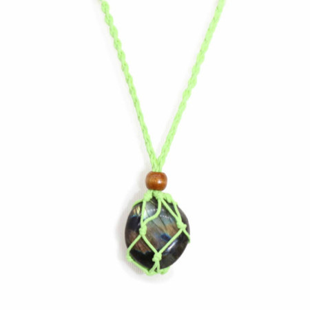 Collier avec cordon en cristal et pierres précieuses, 45 cm/18 pouces - Vert