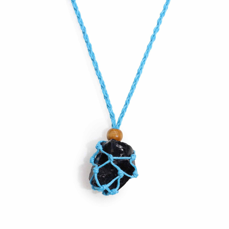 Collier avec cordon en cristal et pierres précieuses, 45 cm/18 pouces - Bleu