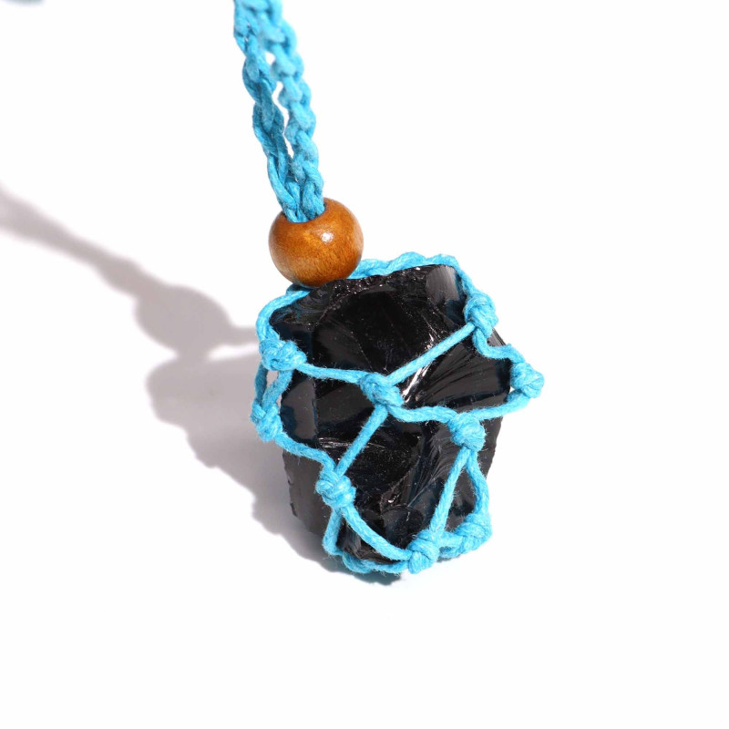 Collier avec cordon en cristal et pierres précieuses, 45 cm/18 pouces - Bleu