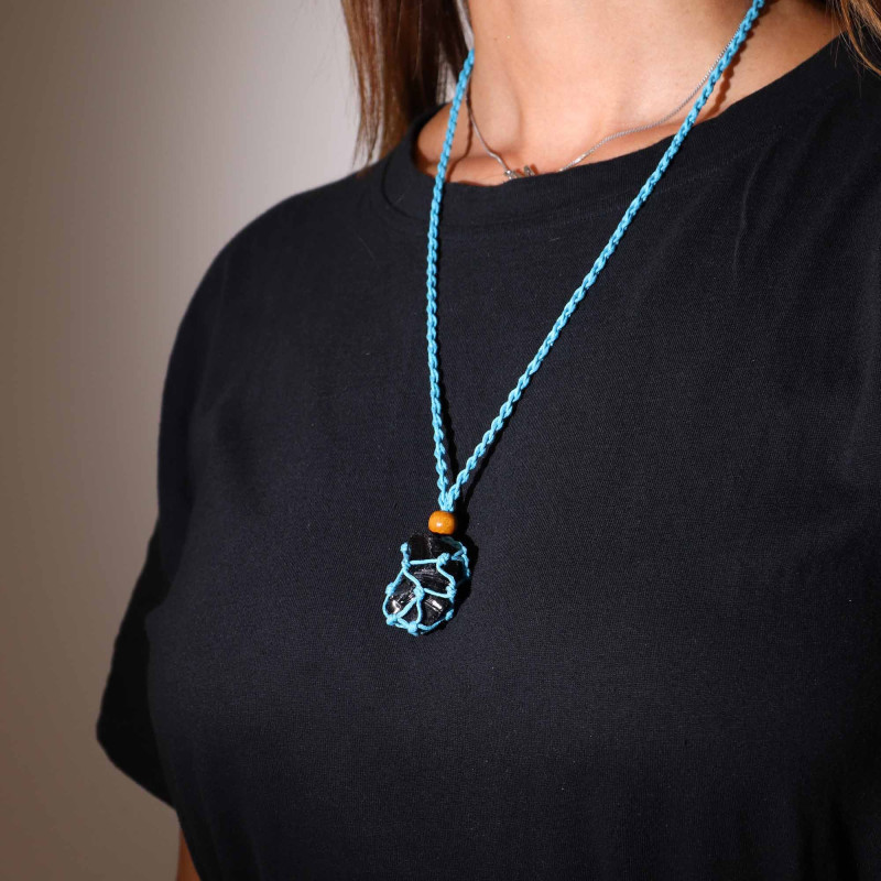Collier avec cordon en cristal et pierres précieuses, 45 cm/18 pouces - Bleu