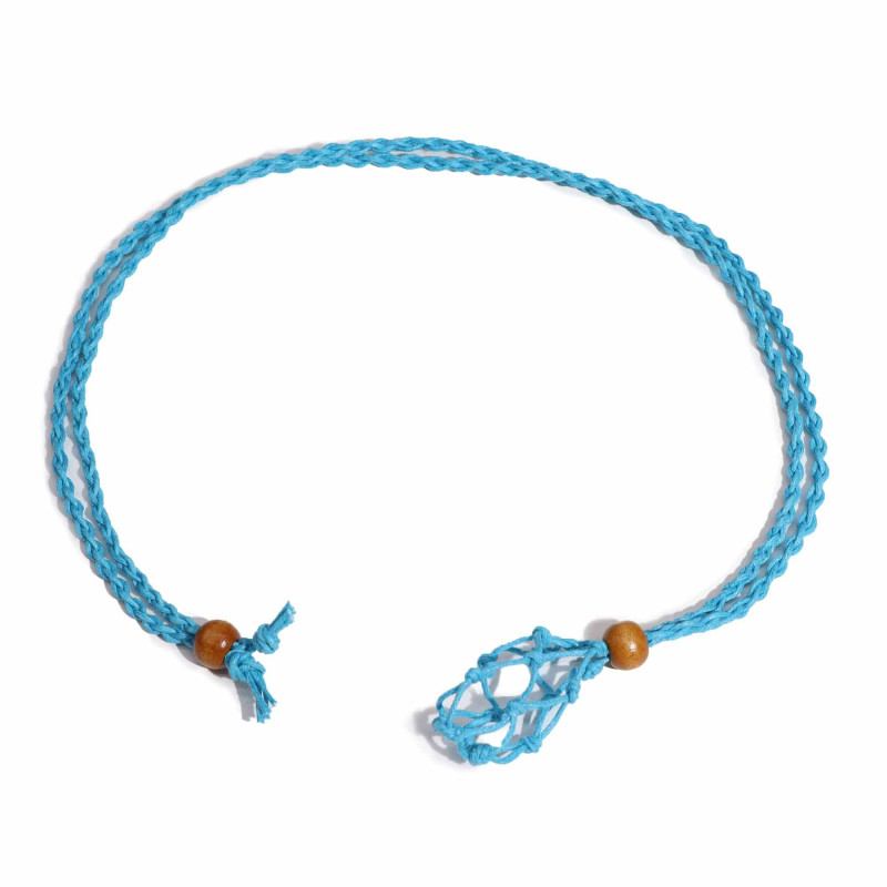 Collier avec cordon en cristal et pierres précieuses, 45 cm/18 pouces - Bleu