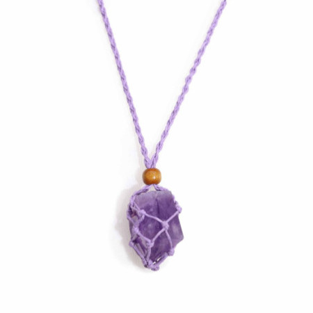 Collier avec cordon en cristal et pierres précieuses, 45 cm/18 pouces - Violet