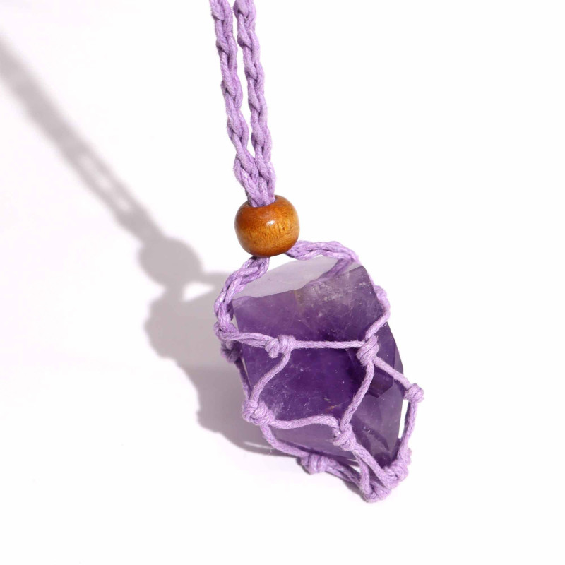 Collier avec cordon en cristal et pierres précieuses, 45 cm/18 pouces - Violet