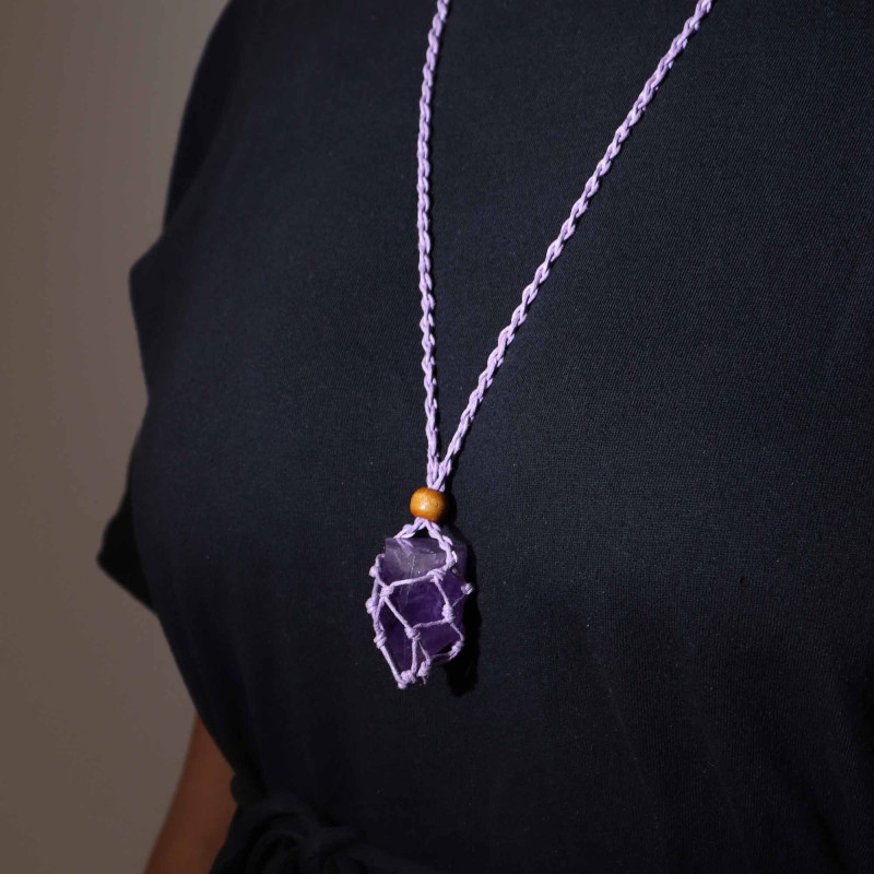 Collier avec cordon en cristal et pierres précieuses, 45 cm/18 pouces - Violet