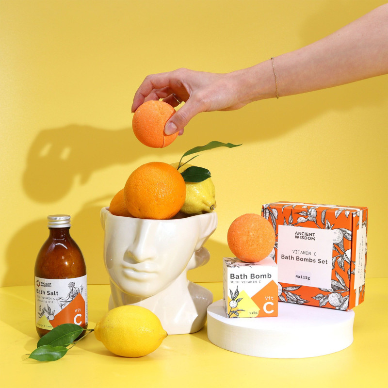 Coffret de bombes de bain à la vitamine C piquante et Quatuor d'aromathérapie