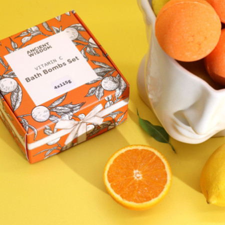 Coffret de bombes de bain à la vitamine C piquante et Quatuor d'aromathérapie