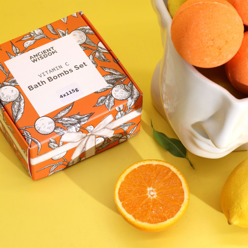 Coffret de bombes de bain à la vitamine C piquante et Quatuor d'aromathérapie